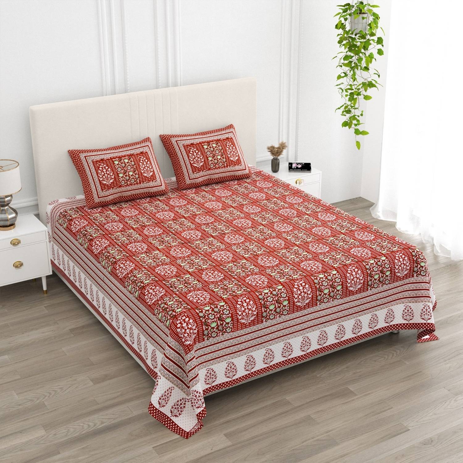 AASHRAE Cotton Queen Flat 250 TC Printed 1 Summer Bedsheet with 2 Pillow Covers