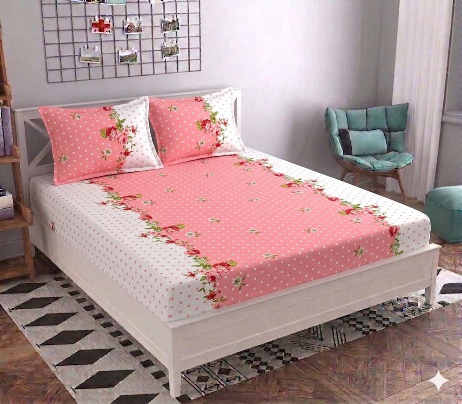 BLUEDOT Microfiber Double Flat 200 TC Floral 1 Summer Bedsheet with 2 Pillow Covers