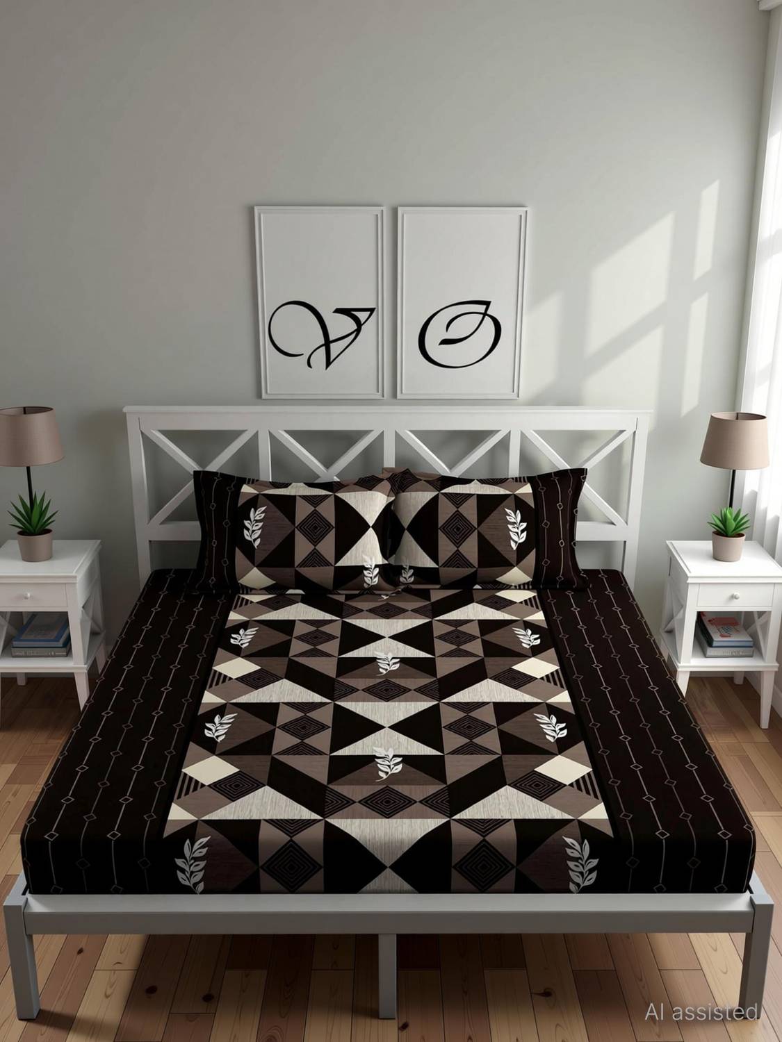 adhb Microfiber Double Fitted (Elastic) 200 TC Checkered 1 Bedsheet with 2 Pillow Covers