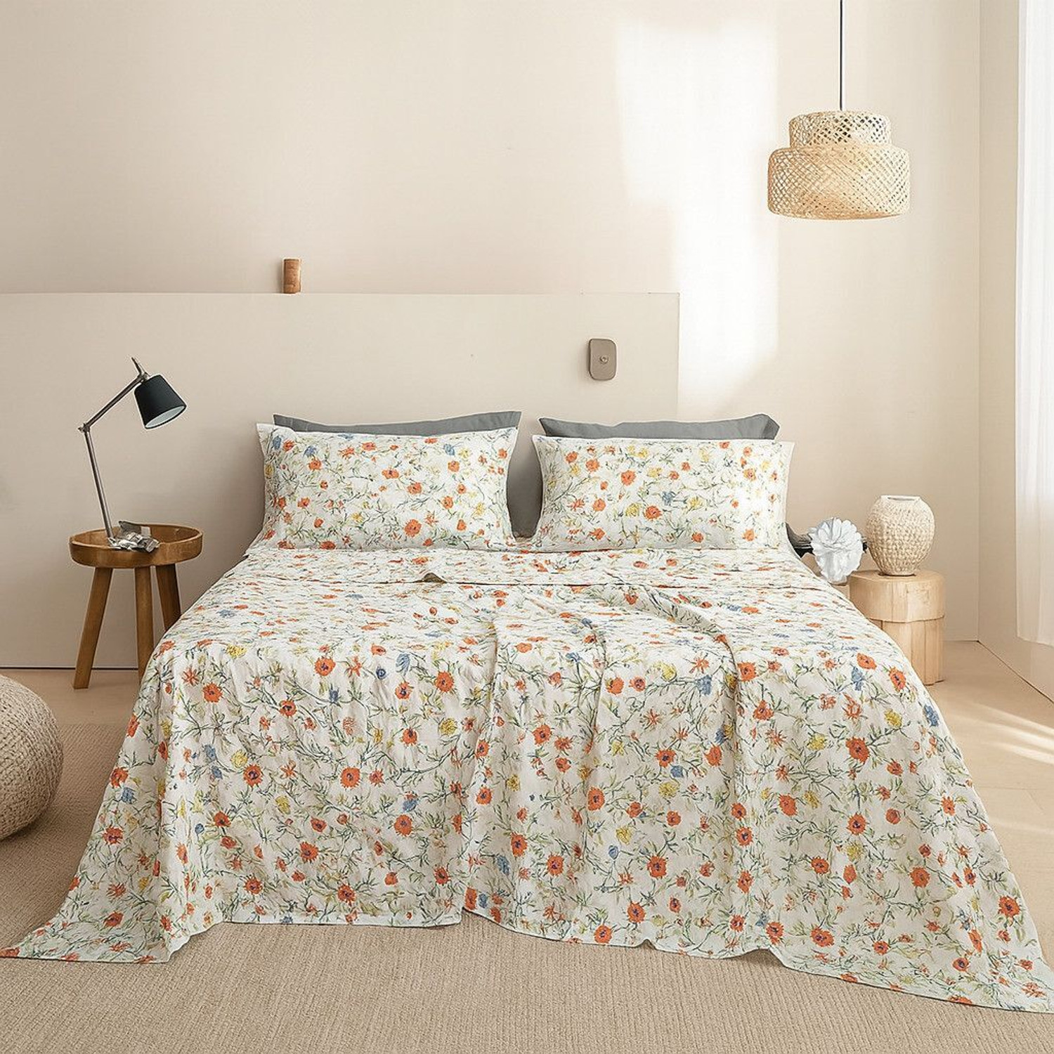 Image of SANMARINO Cotton Super King Flat 220 TC Printed 1 Bedsheet with 2 Pillow Covers