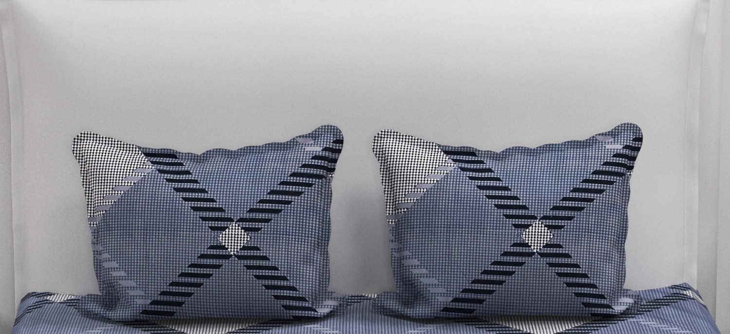Image of EXFAB Cotton Super King Fitted (Elastic) 300 TC Printed 1 Bedsheet with 2 Pillow Covers
