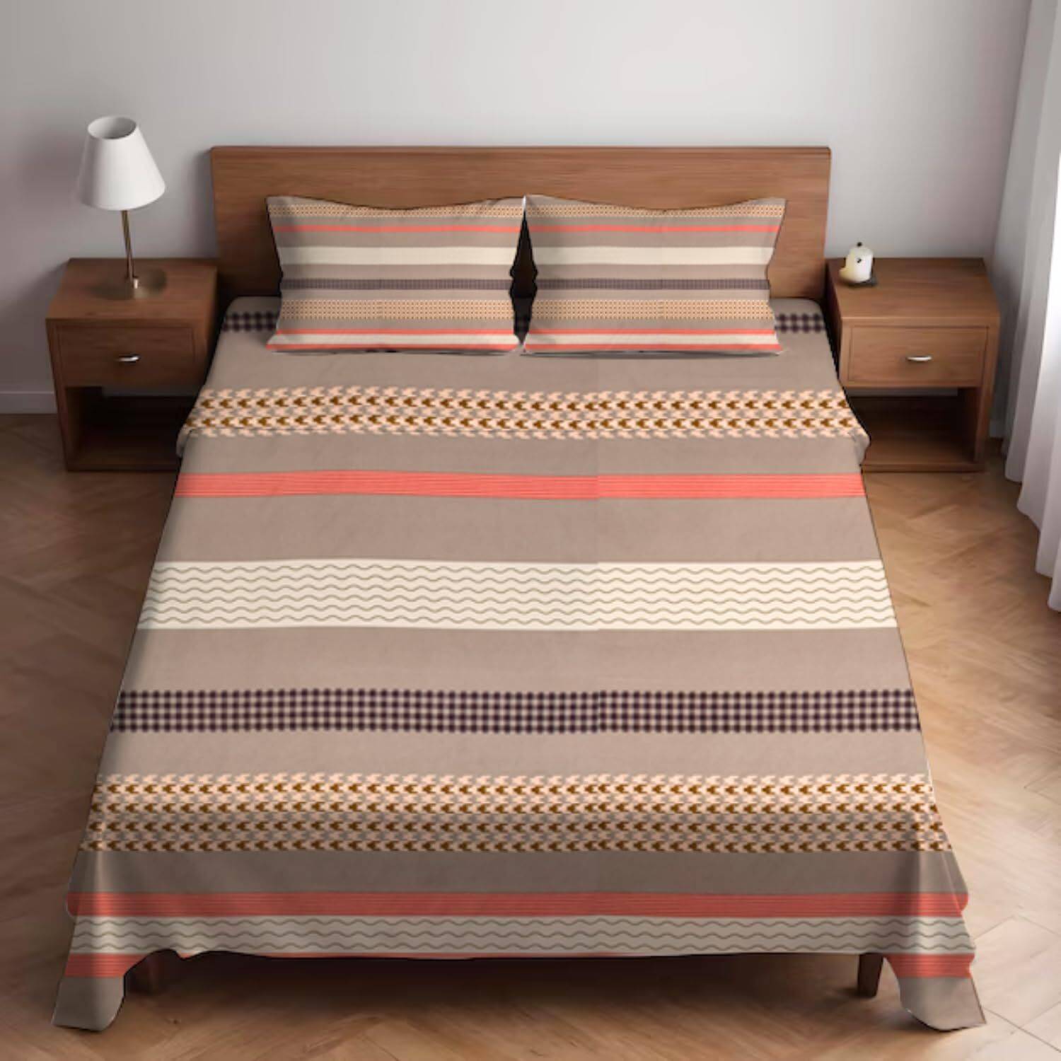 BELVOSTUM Cotton Double Flat 250 TC Printed 1 Bedsheet with 2 Pil