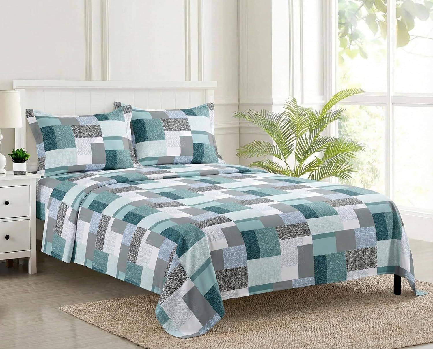 Trance Home Linen Cotton King Flat 144 TC Printed 1 Bedsheet with
