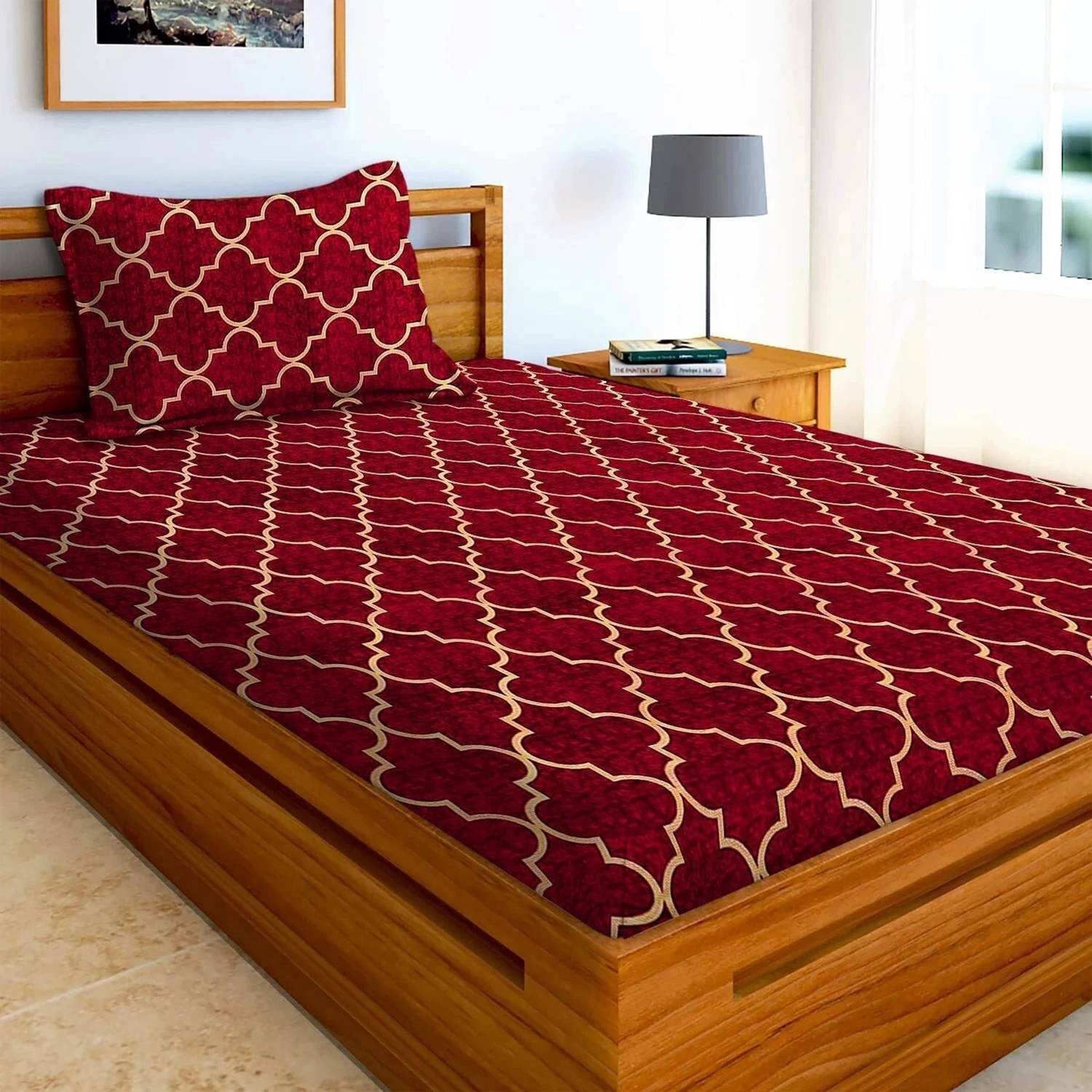 AMBERBLISH HOMES Polycotton Single Flat 100 TC Geometric 1 Bedsheet with 2 Pillow Covers