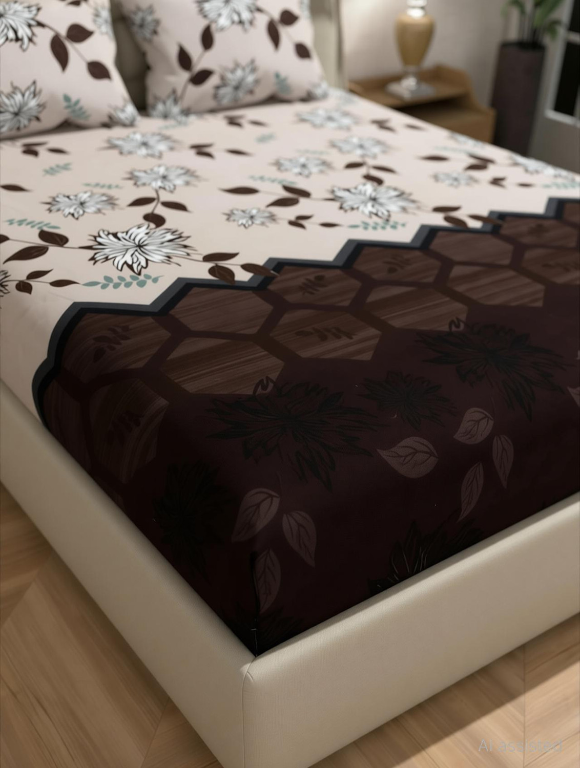 Image of Moonroof Cotton Double Fitted (Elastic) 244 TC Printed 1 Summer Bedsheet with 2 Pillow Covers