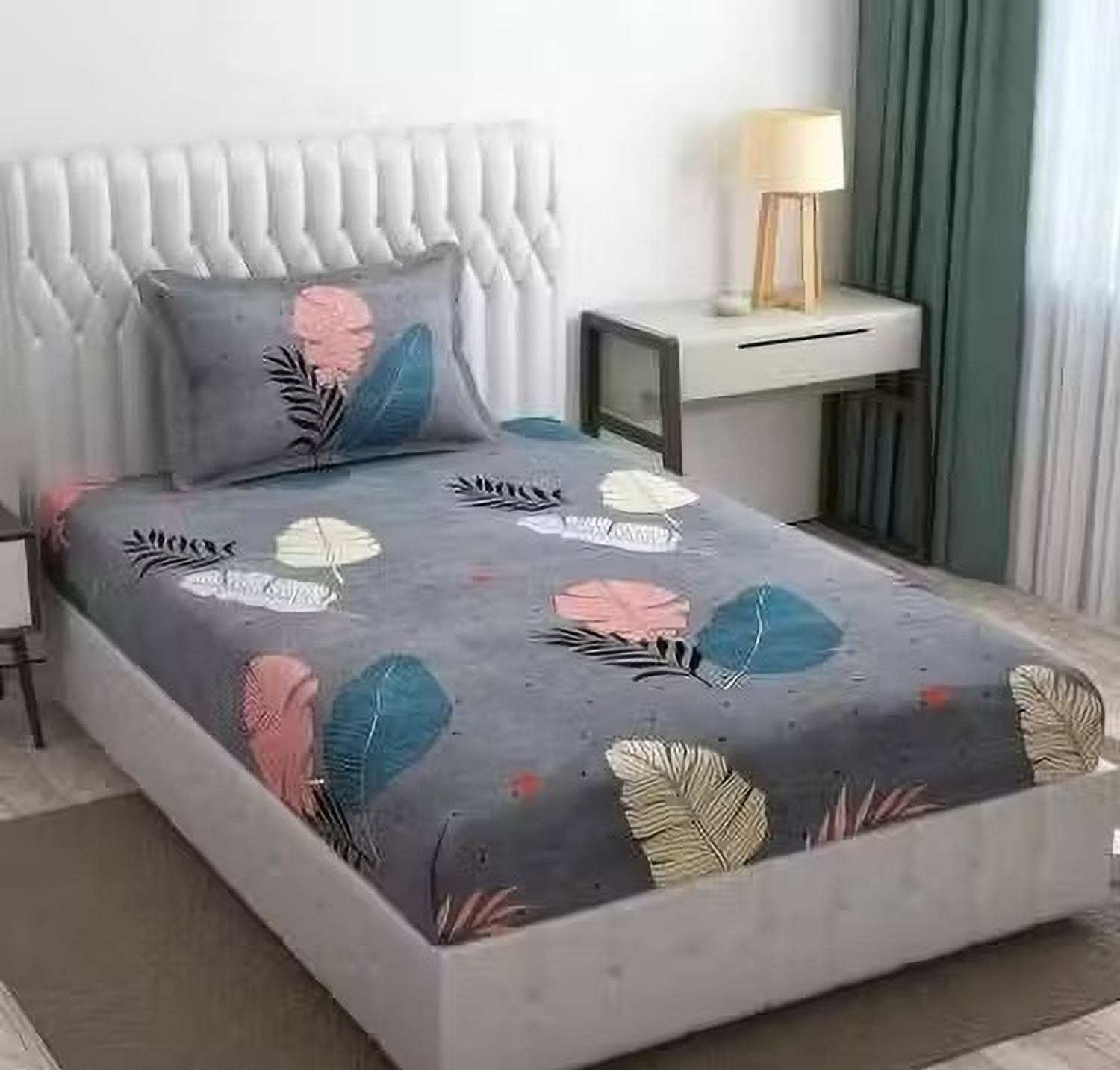 AMEYAA Cotton Single Fitted (Elastic) 320 TC Floral 1 Bedsheet