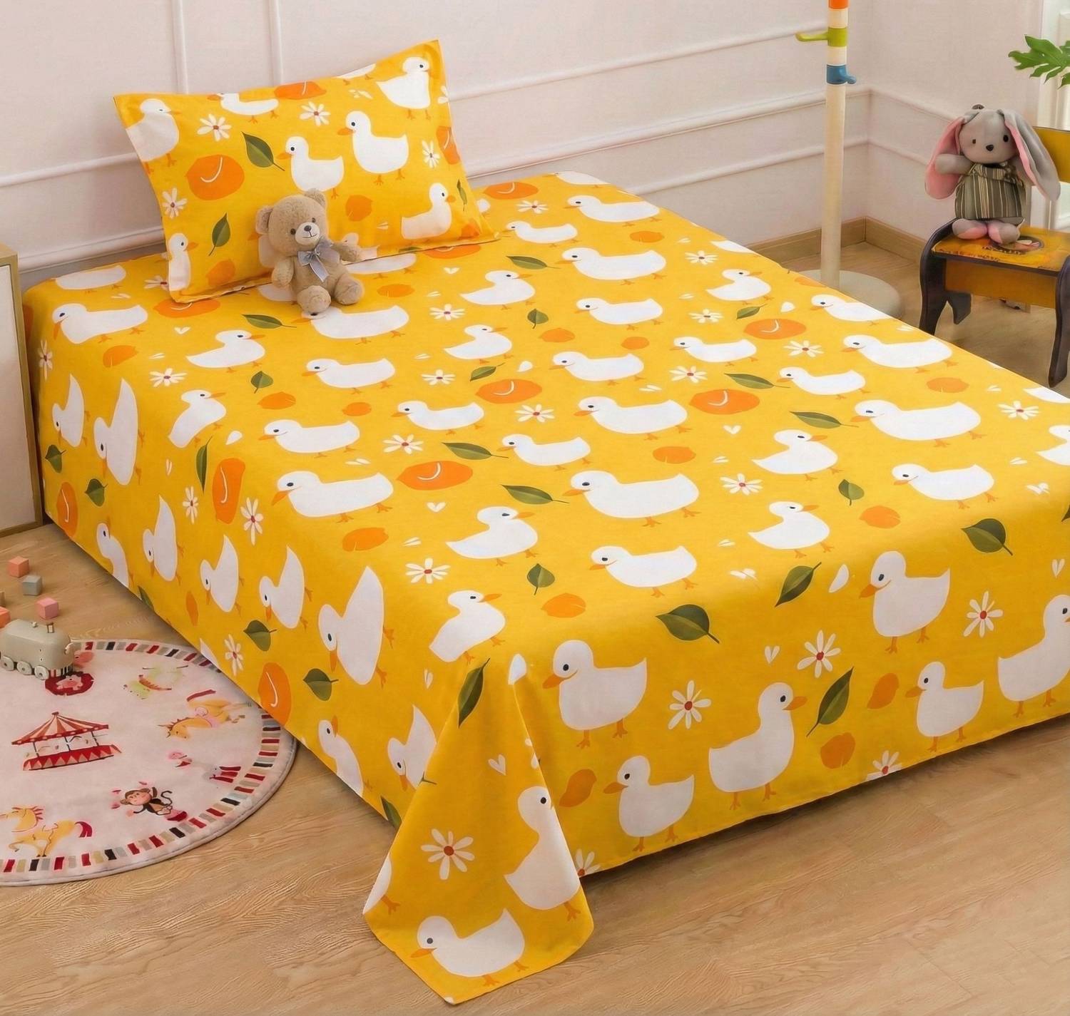 BSB HOME Cotton Blend Single Flat 230 TC Printed 1 AC Bedsheet