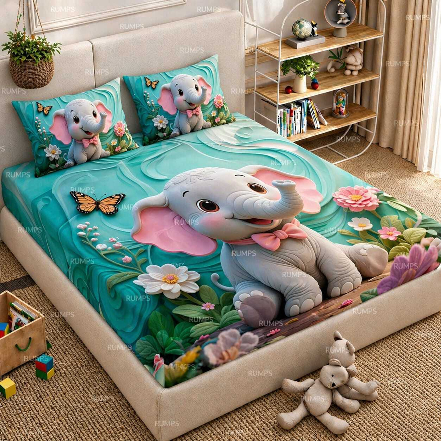 Image of Rumps Cotton Double Flat 450 TC 7D Digital 1 Bedsheet with 2 Pillow Covers
