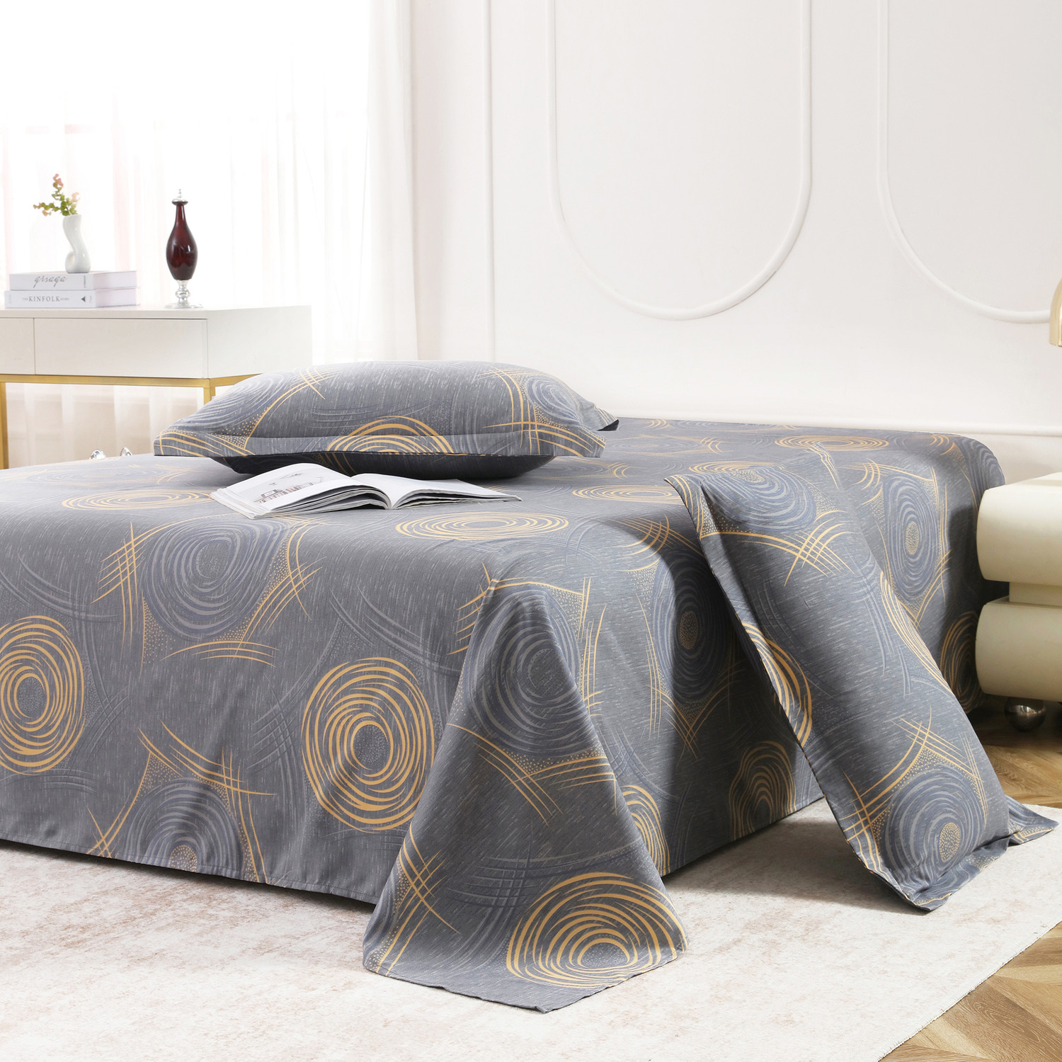Image of Story@home Cotton Double Flat 160 TC Printed 1 Bedsheet with 2 Pillow Covers