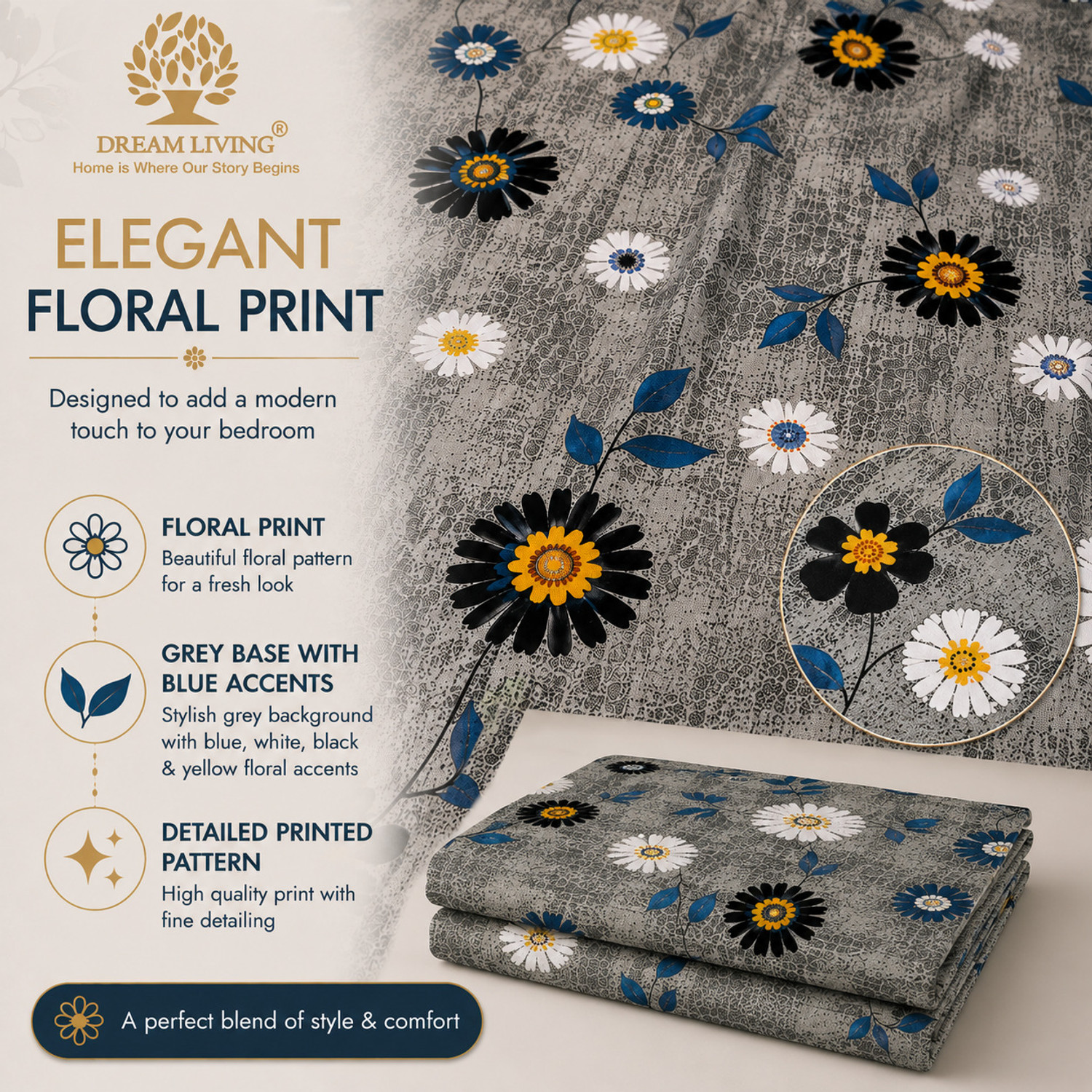Image of DREAM LIVING Microfiber Double Flat 110 TC Printed 1 Bedsheet