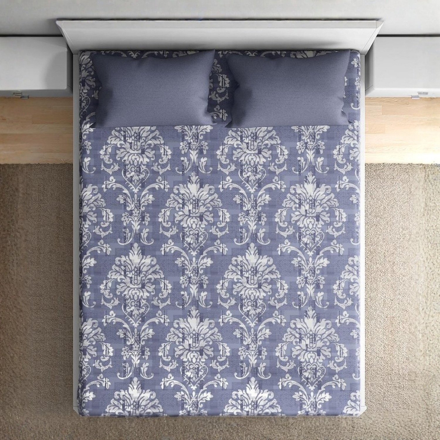 Image of Wakefit Cotton King Fitted (Elastic) 200 TC Floral 1 AC Bedsheet with 2 Pillow Covers