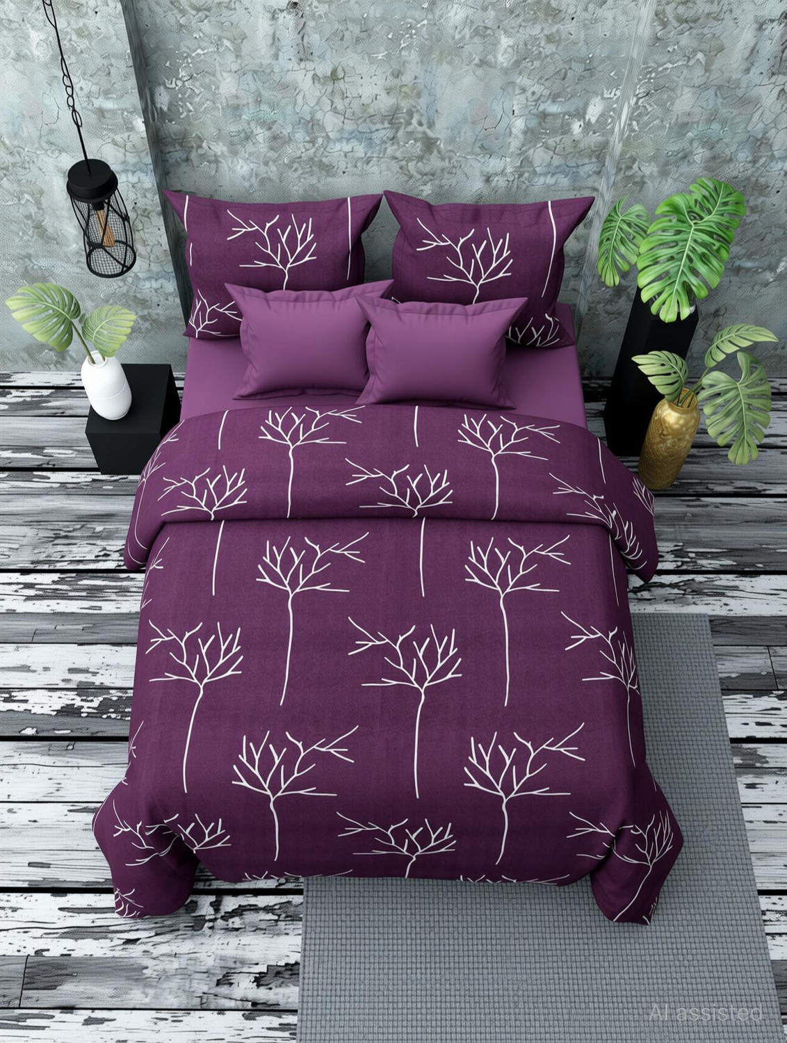 Image of KHWAISH KOLLECTION Cotton Double Flat 240 TC Printed 1 Bedsheet with 2 Pillow Covers
