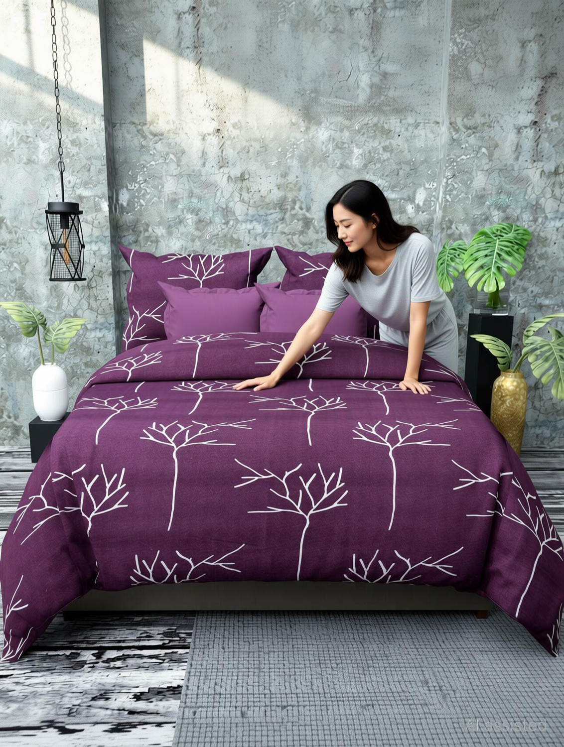 Image of KHWAISH KOLLECTION Cotton Double Flat 240 TC Printed 1 Bedsheet with 2 Pillow Covers