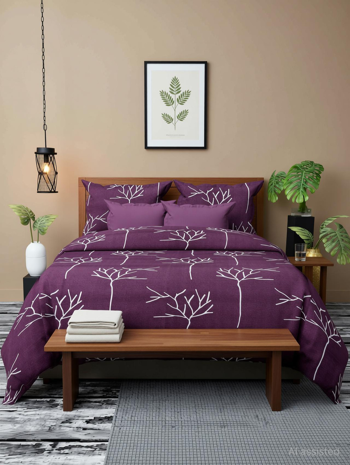 Image of KHWAISH KOLLECTION Cotton Double Flat 240 TC Printed 1 Bedsheet with 2 Pillow Covers