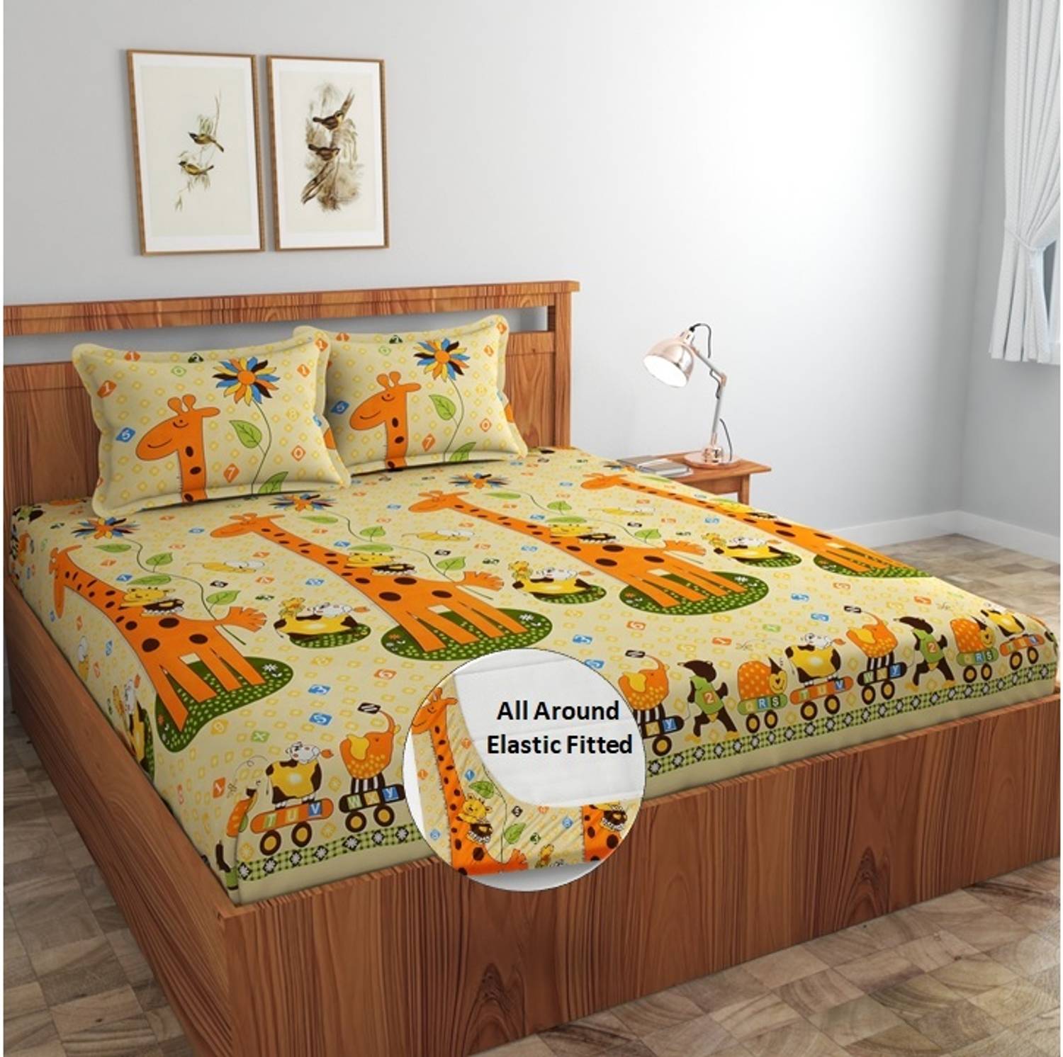 AMEYAA Cotton Double Fitted (Elastic) 320 TC Printed 1 Bedsheet w