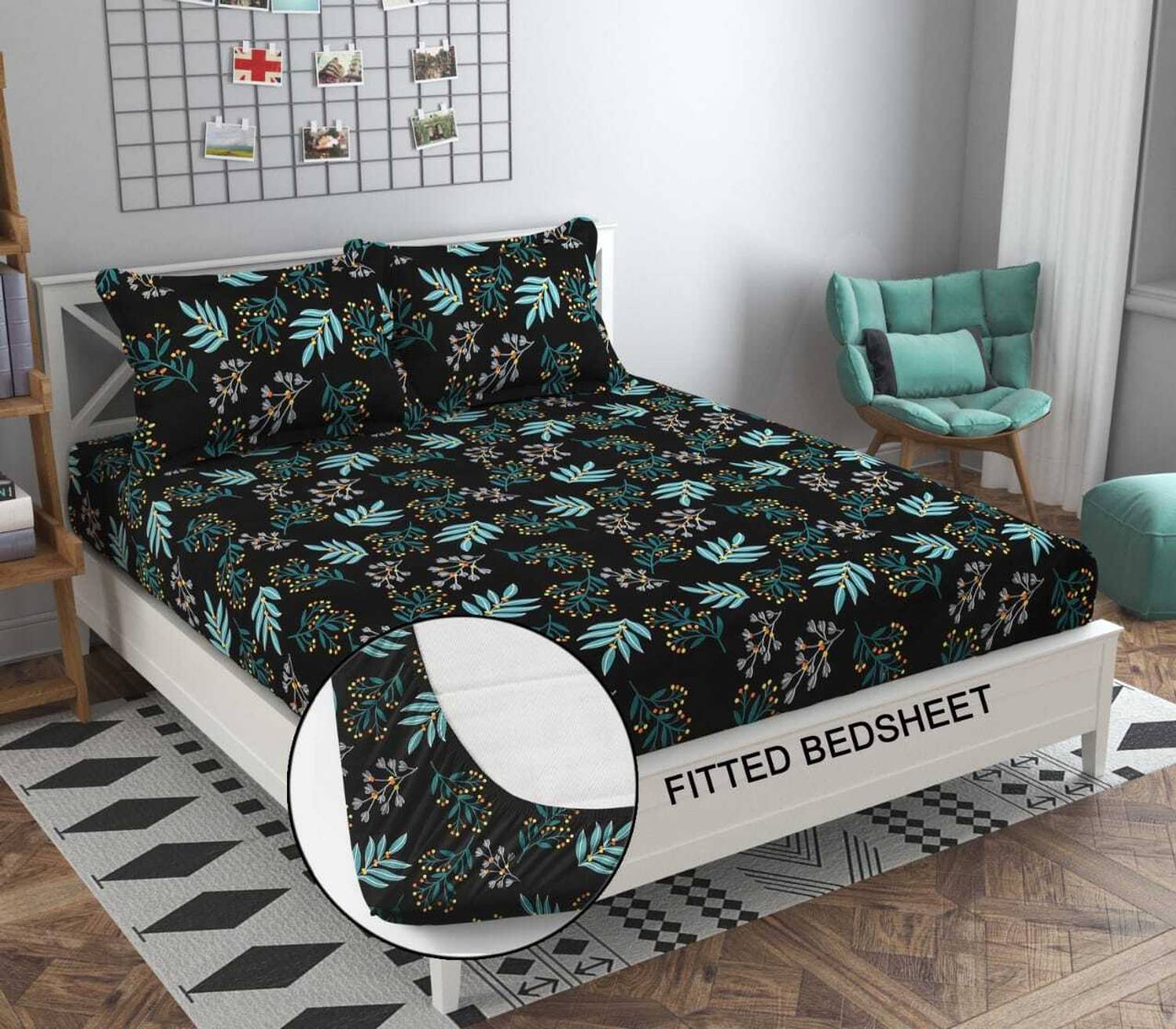 yatin fab Cotton King Fitted (Elastic) 220 TC Printed 1 Bedsheet