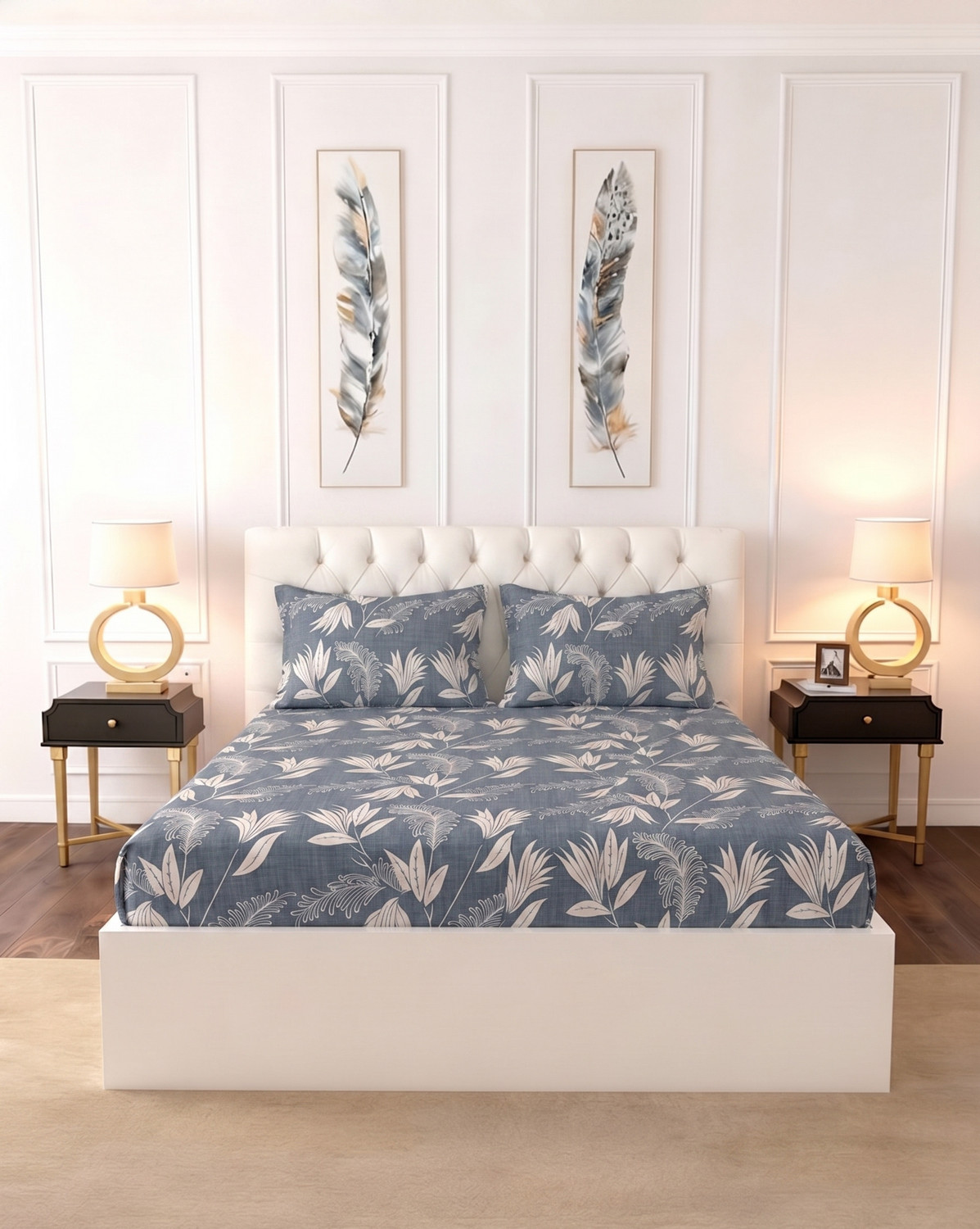 Image of Raymond Home Microfiber Double Flat 110 TC Floral 1 Bedsheet (Blue)