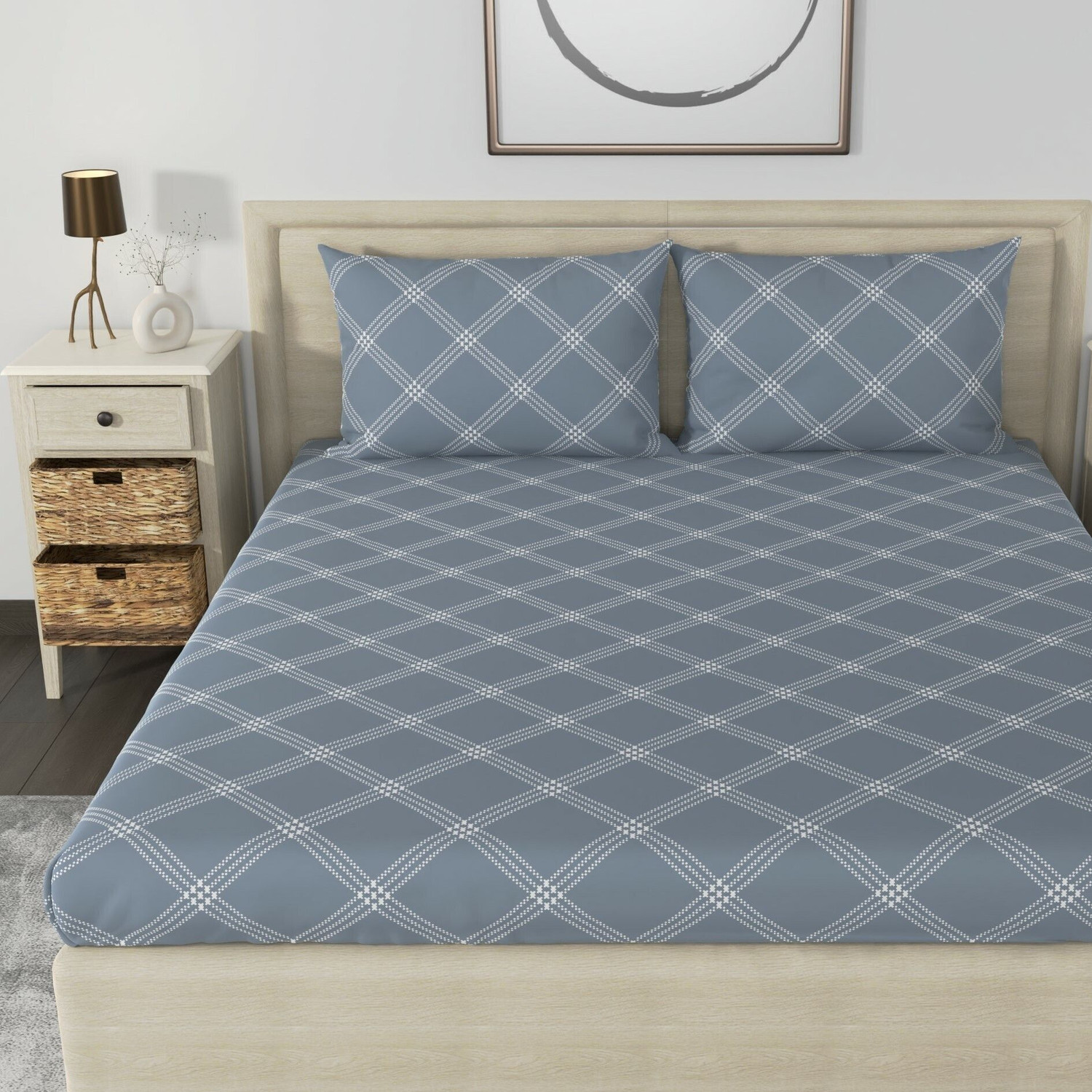 Image of Huesland Cotton Double Flat 210 TC Geometric 1 Bedsheet with 2 Pillow Covers