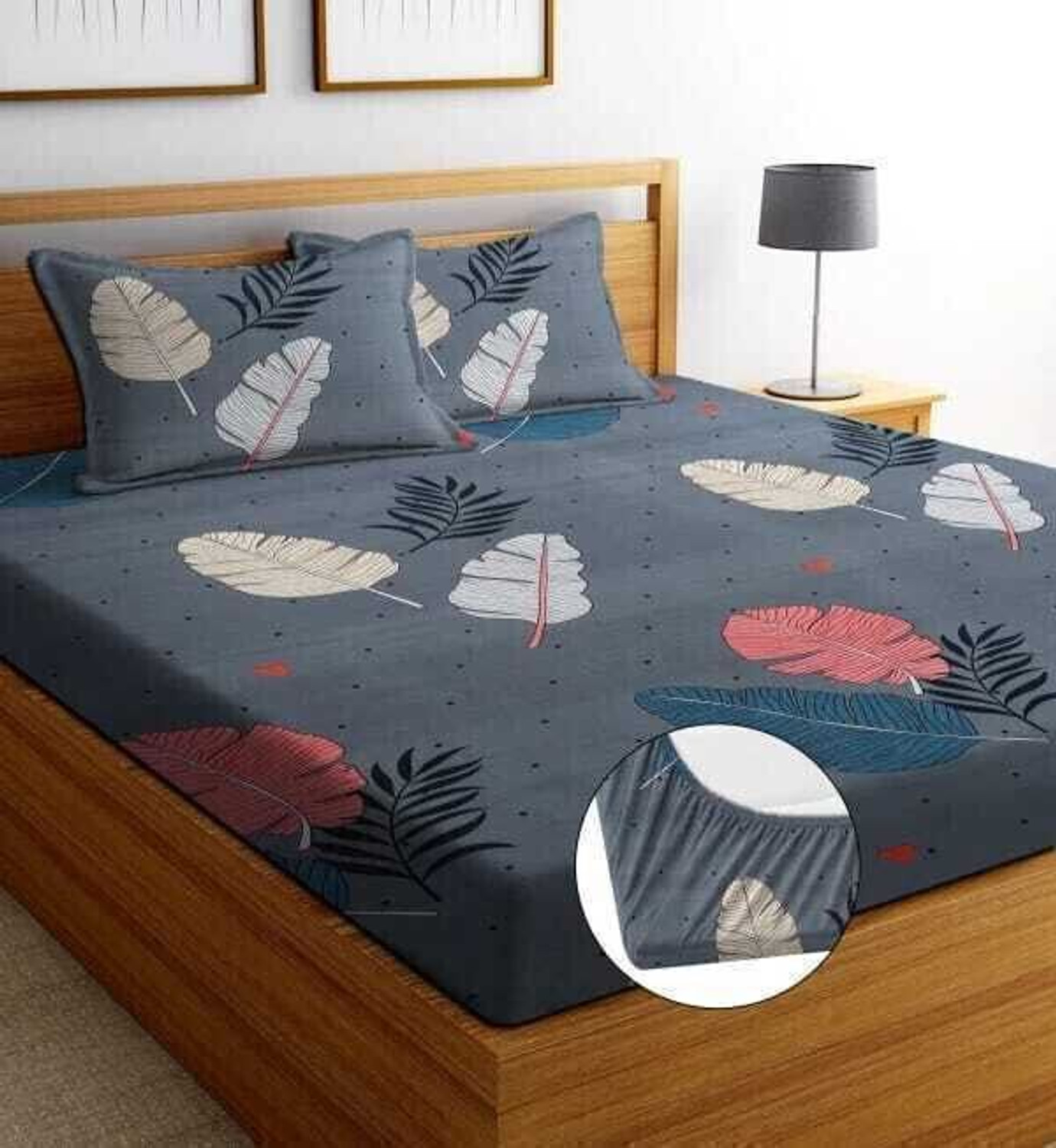 Image of BMDECOR Microfiber Double Fitted (Elastic) 252 TC Printed 1 Bedsheet with 2 Pillow Covers