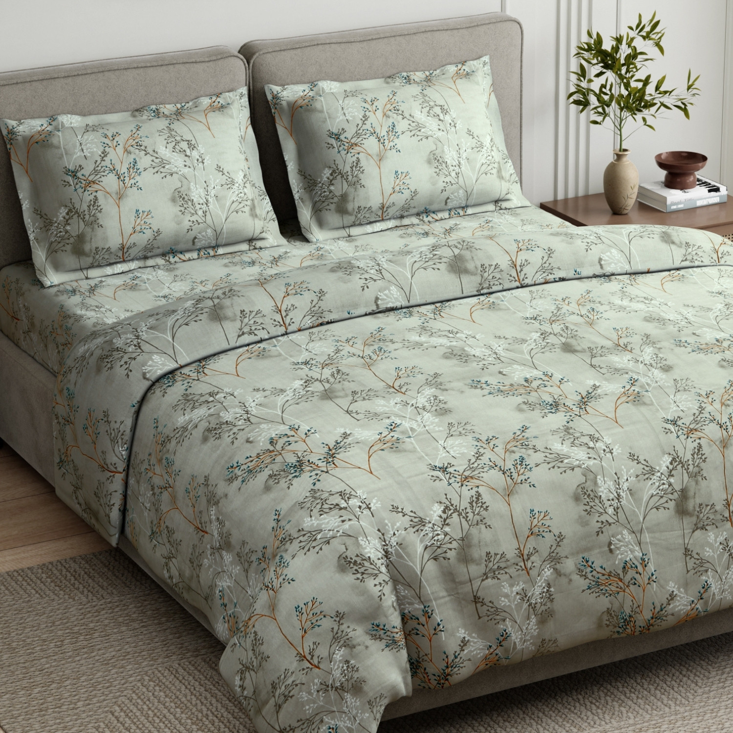 Image of haus & kinder Cotton Double Flat 144 TC Printed 1 Summer Bedsheet with 2 Pillow Covers
