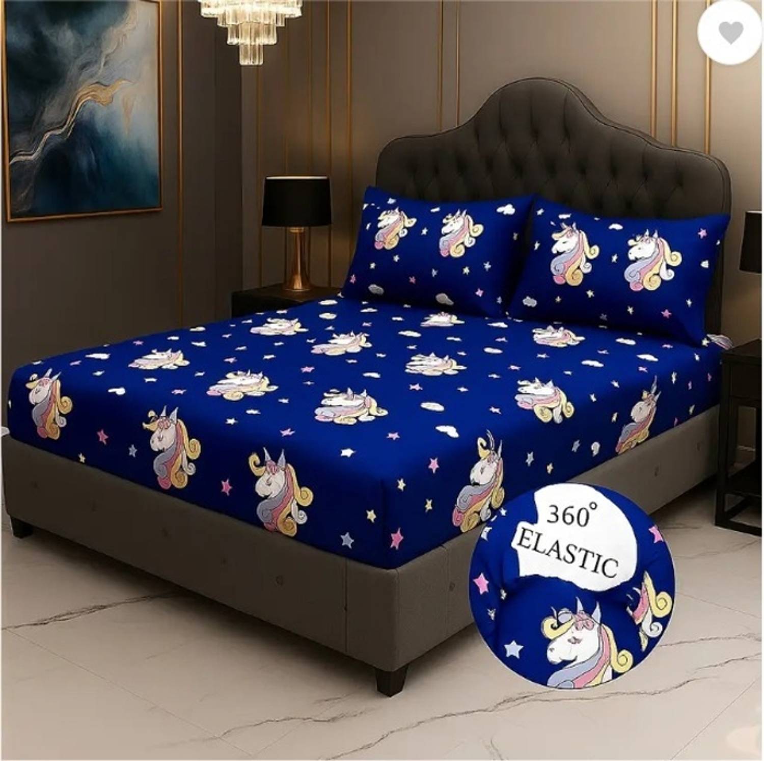 Bedsheat hub Cotton Double Fitted (Elastic) 320 TC Floral 1 Bedsheet