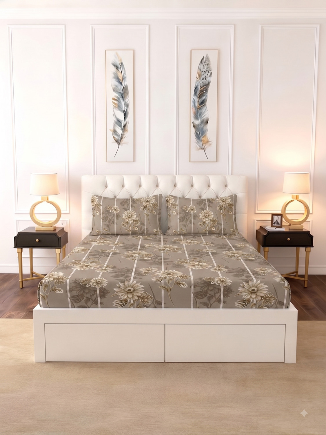 Image of Raymond Home Microfiber Double Flat 110 TC Floral 1 Bedsheet (Brown)
