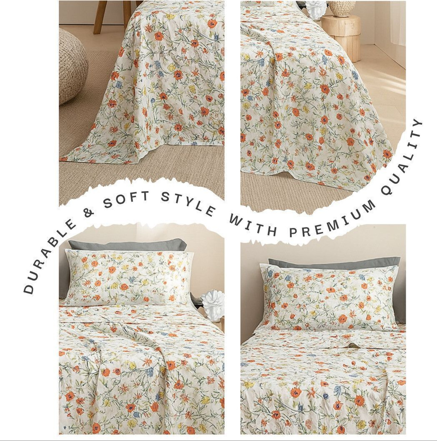 Image of SANMARINO Cotton Super King Flat 220 TC Printed 1 Bedsheet with 2 Pillow Covers