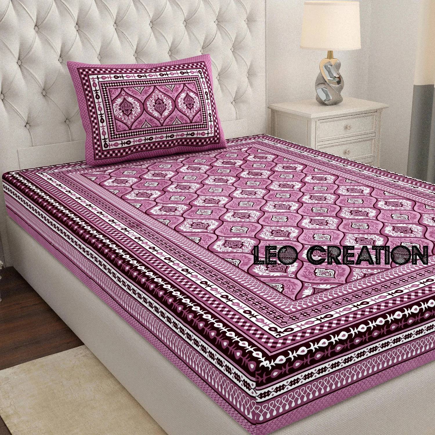 Leo Creation Cotton Single Flat 144 TC Jaipuri Prints 1 Bedsheet