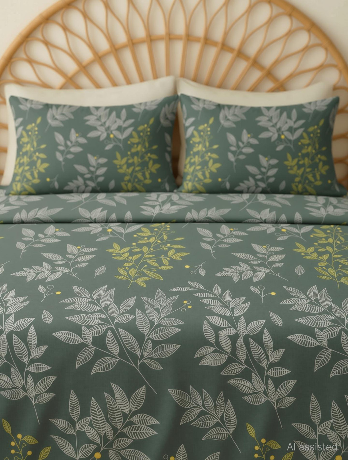 Image of BSB HOME Microfiber Double Flat 144 TC Printed 1 Summer Bedsheet with 2 Pillow Covers (Green)