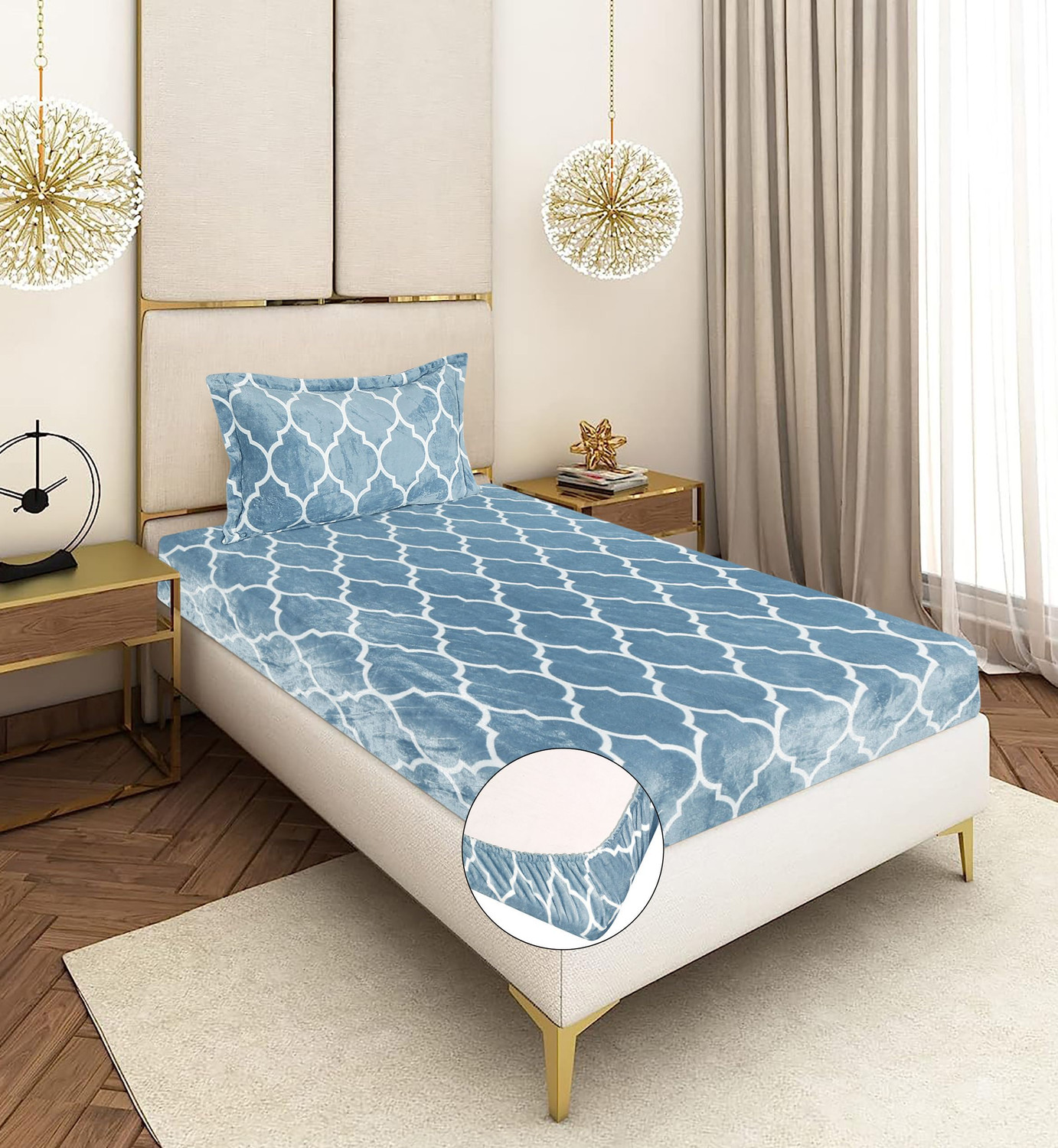 Image of real dream Velvet Single Fitted (Elastic) 310 TC Printed 1 Winter Bedsheet