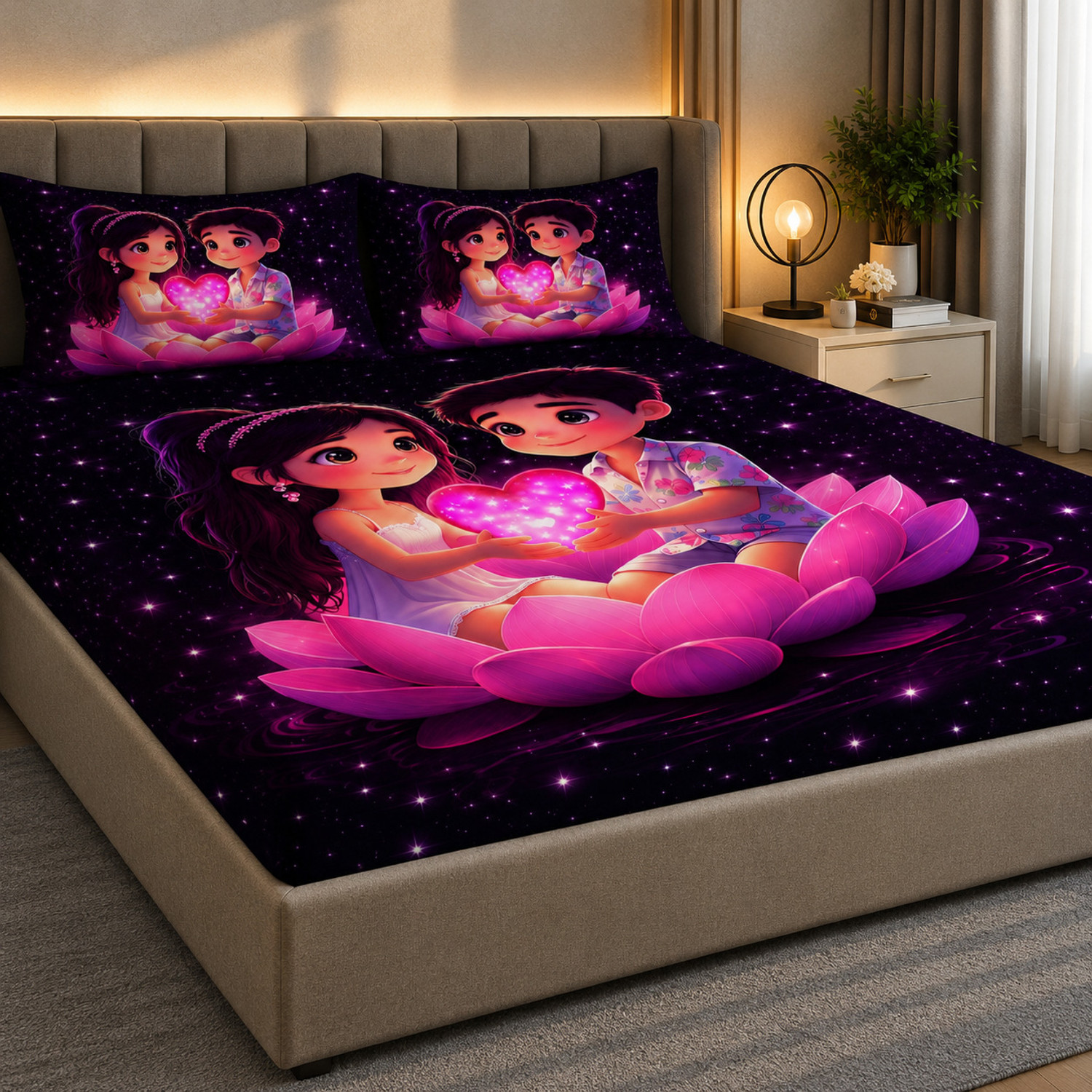 Image of Radhya Fab Cotton Double Flat 300 TC Cartoon 2 Bedsheets