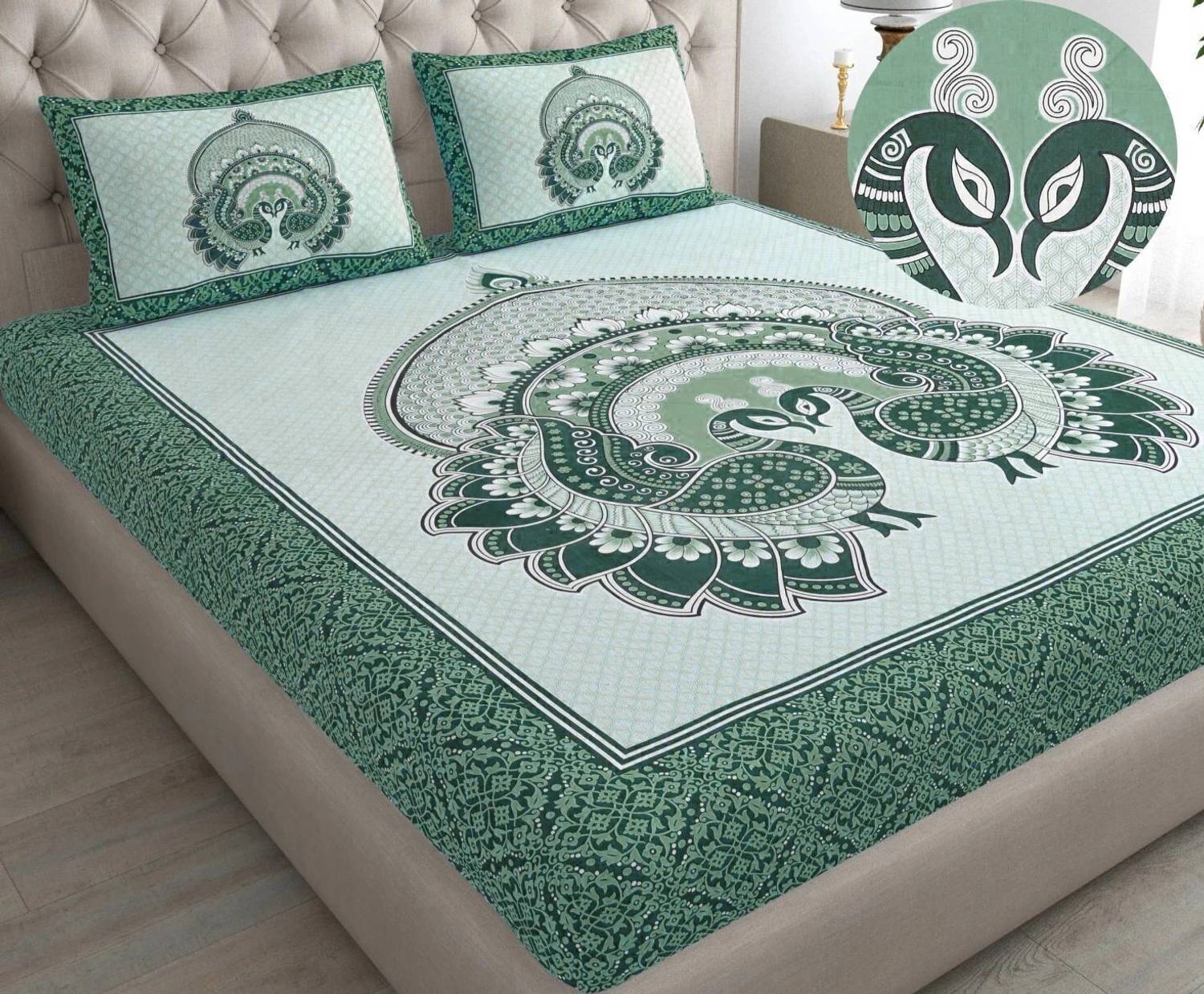 BharatLinen Cotton Double Flat 144 TC Jaipuri Prints 1 Summer Bed