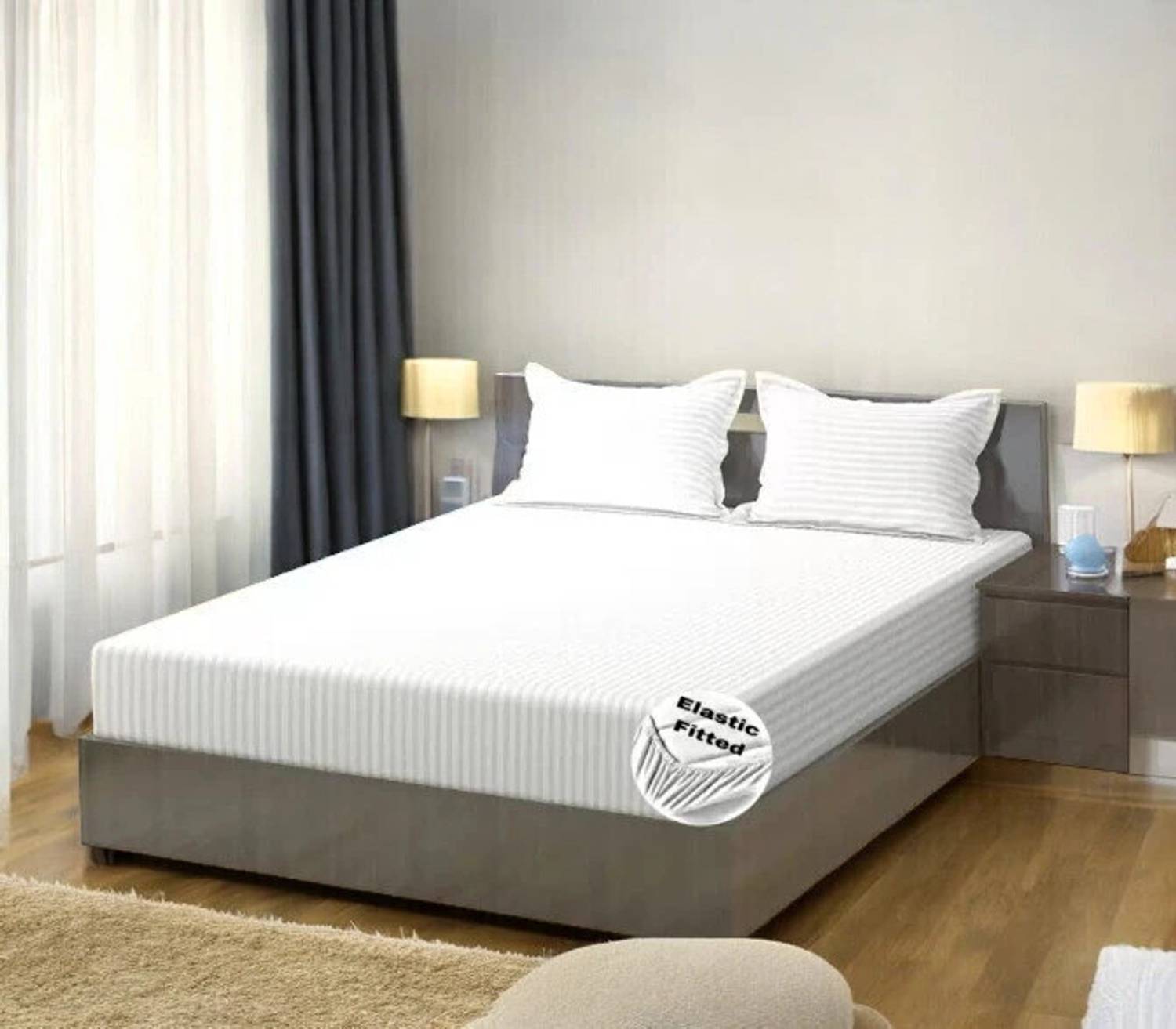 HOMYBEES Cotton Double Fitted (Elastic) 300 TC Striped 1 Bedsheet