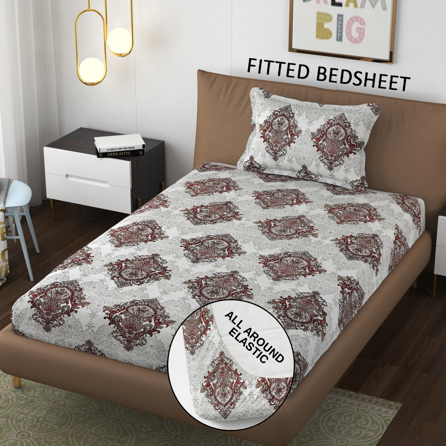 Image of SCHp Cotton Single Fitted (Elastic) 320 TC Printed 1 Bedsheet
