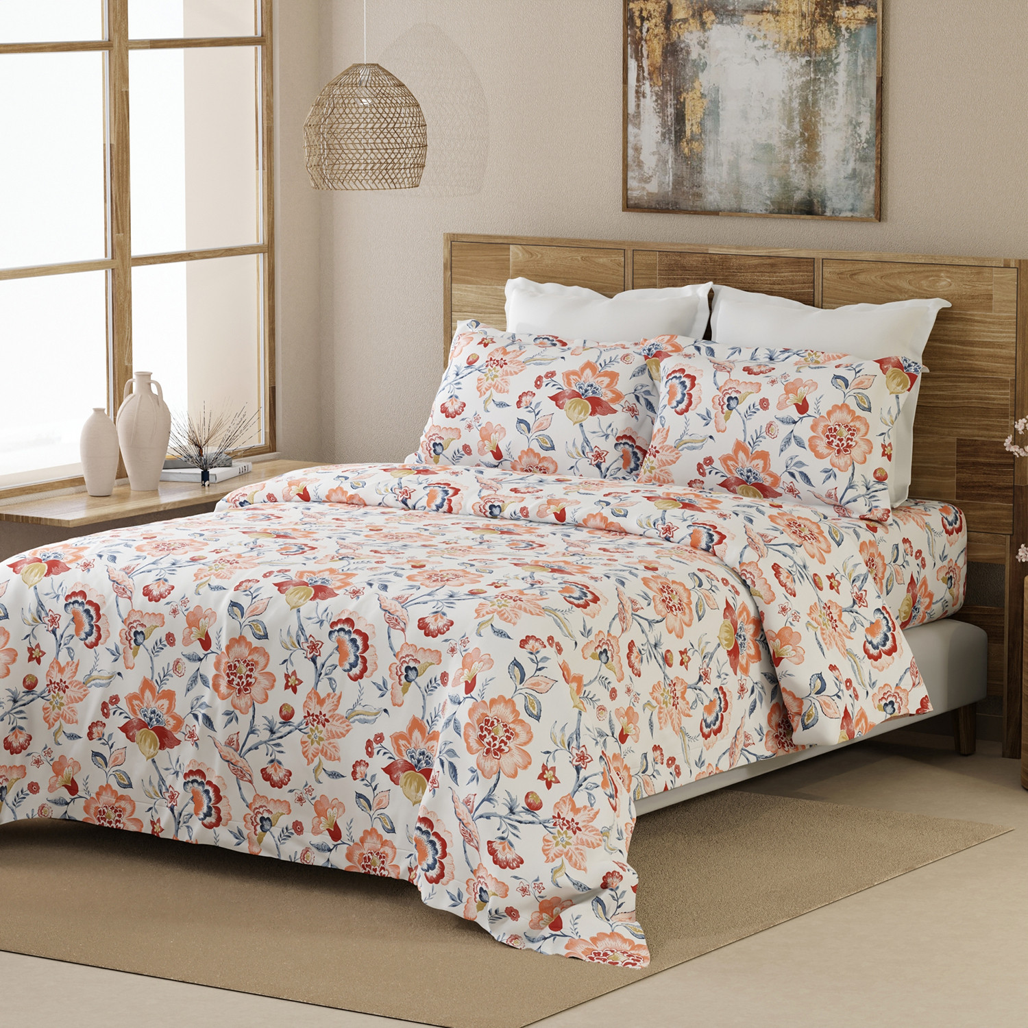 Image of Layers Cotton Double Flat 144 TC Printed 1 Bedsheet with 2 Pillow Covers (Multicolor)