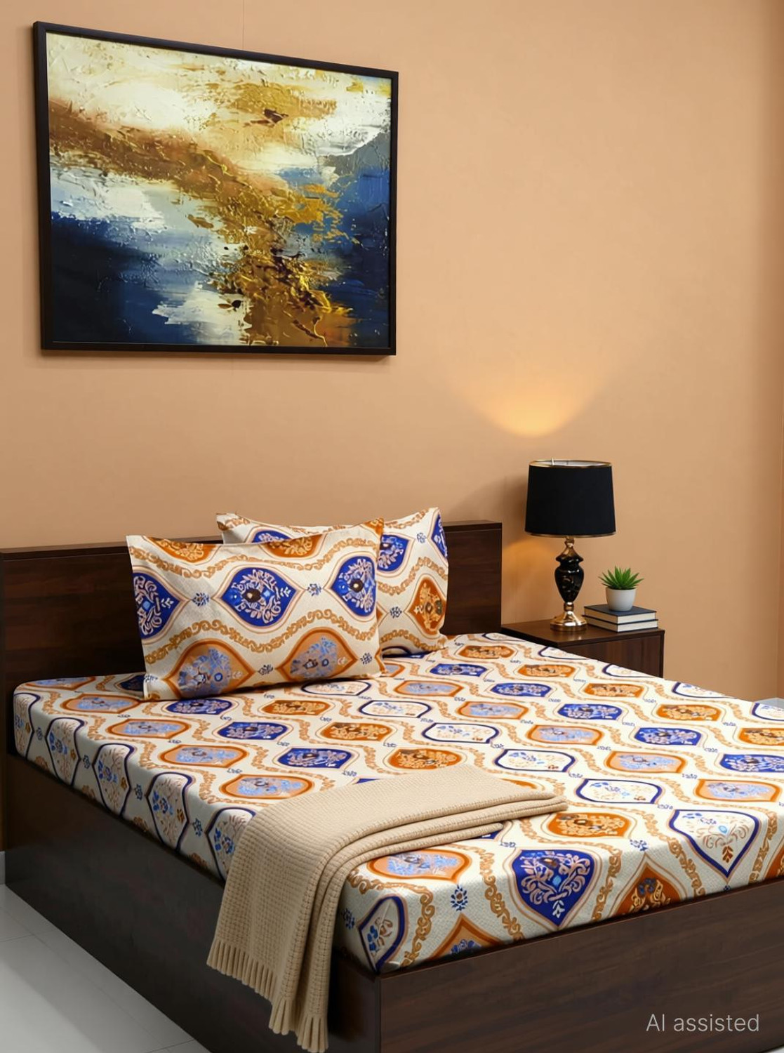 Image of Bombay Dyeing Microfiber Queen Flat 144 TC Abstract 1 Bedsheet with 2 Pillow Covers