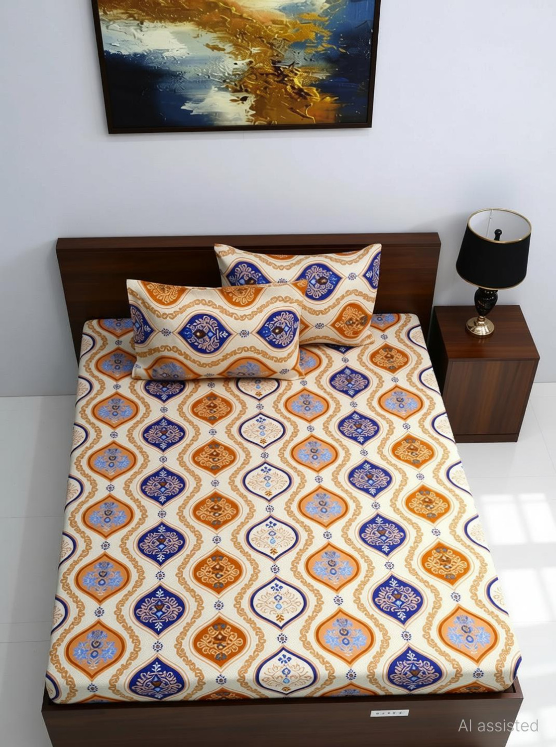 Image of Bombay Dyeing Microfiber Queen Flat 144 TC Abstract 1 Bedsheet with 2 Pillow Covers