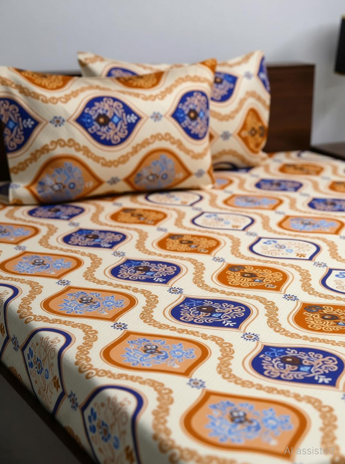 Image of Bombay Dyeing Microfiber Queen Flat 144 TC Abstract 1 Bedsheet with 2 Pillow Covers
