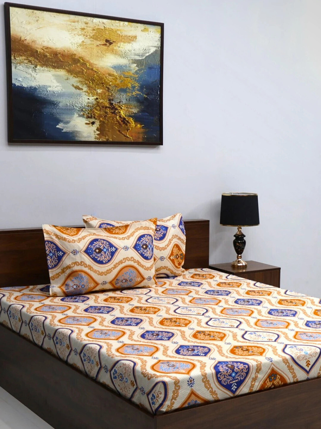 Image of Bombay Dyeing Microfiber Queen Flat 144 TC Abstract 1 Bedsheet with 2 Pillow Covers