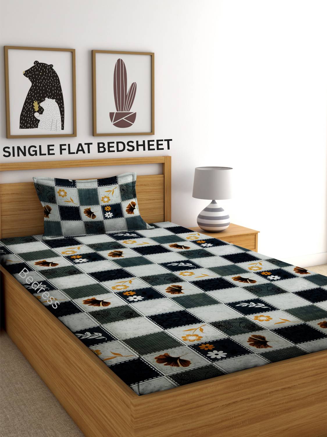 Bedress Microfiber Single Flat 144 TC Printed 1 Bedsheet with 2 Pillow Covers