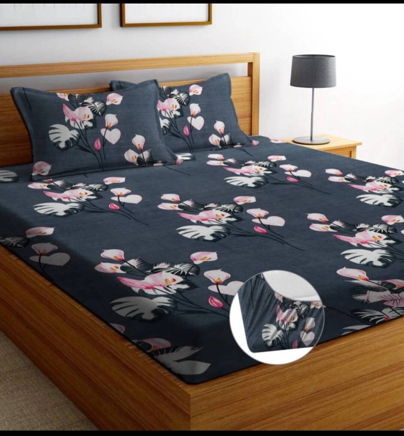 A11 M@LL Polycotton Queen Fitted (Elastic) 600 TC Floral 1 Bedsheet with 2 Pillow Covers