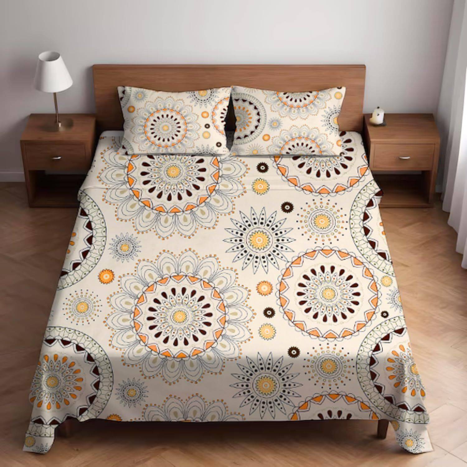 BELVOSTUM Cotton Double Flat 250 TC Printed 1 Bedsheet with 2 Pil
