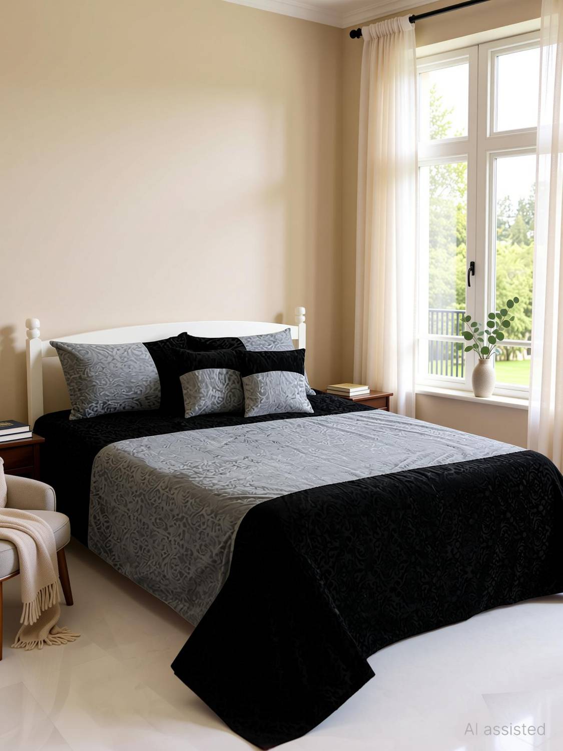 Homesajja Velvet King Flat 250 TC Solid 1 Bedsheet with 2 Pillow Covers, 2 Cushion Covers