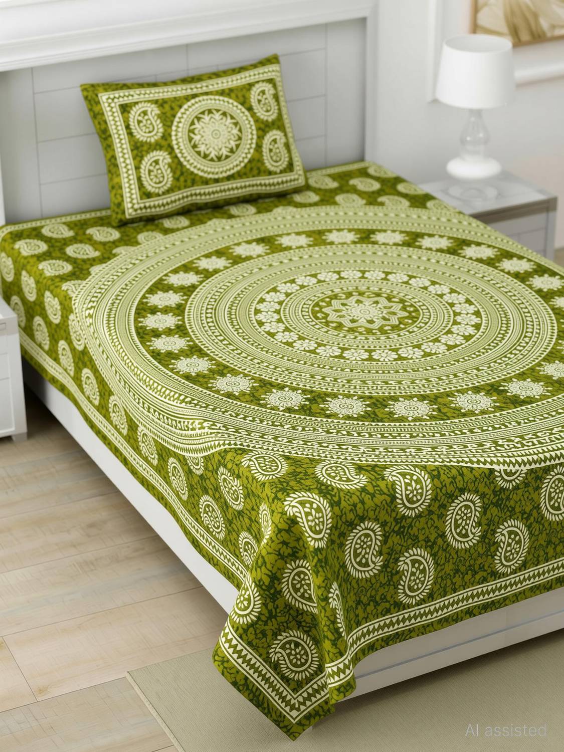 BharatLinen Cotton Single Flat 144 TC Jaipuri Prints 1 Summer Bedsheet