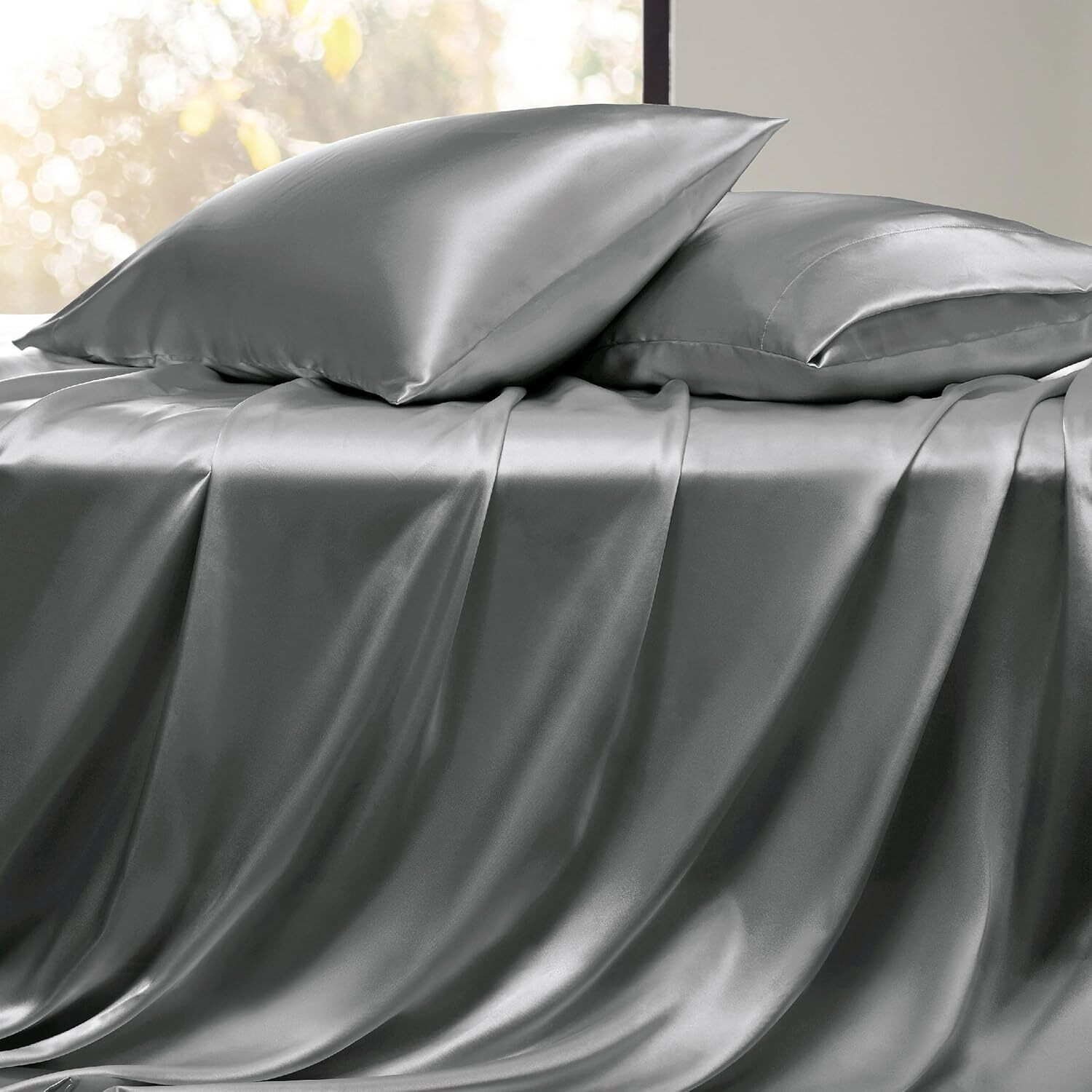 Image of pure eco Silk Single Flat 400 TC Solid 1 Bedsheet with 2 Pillow Covers