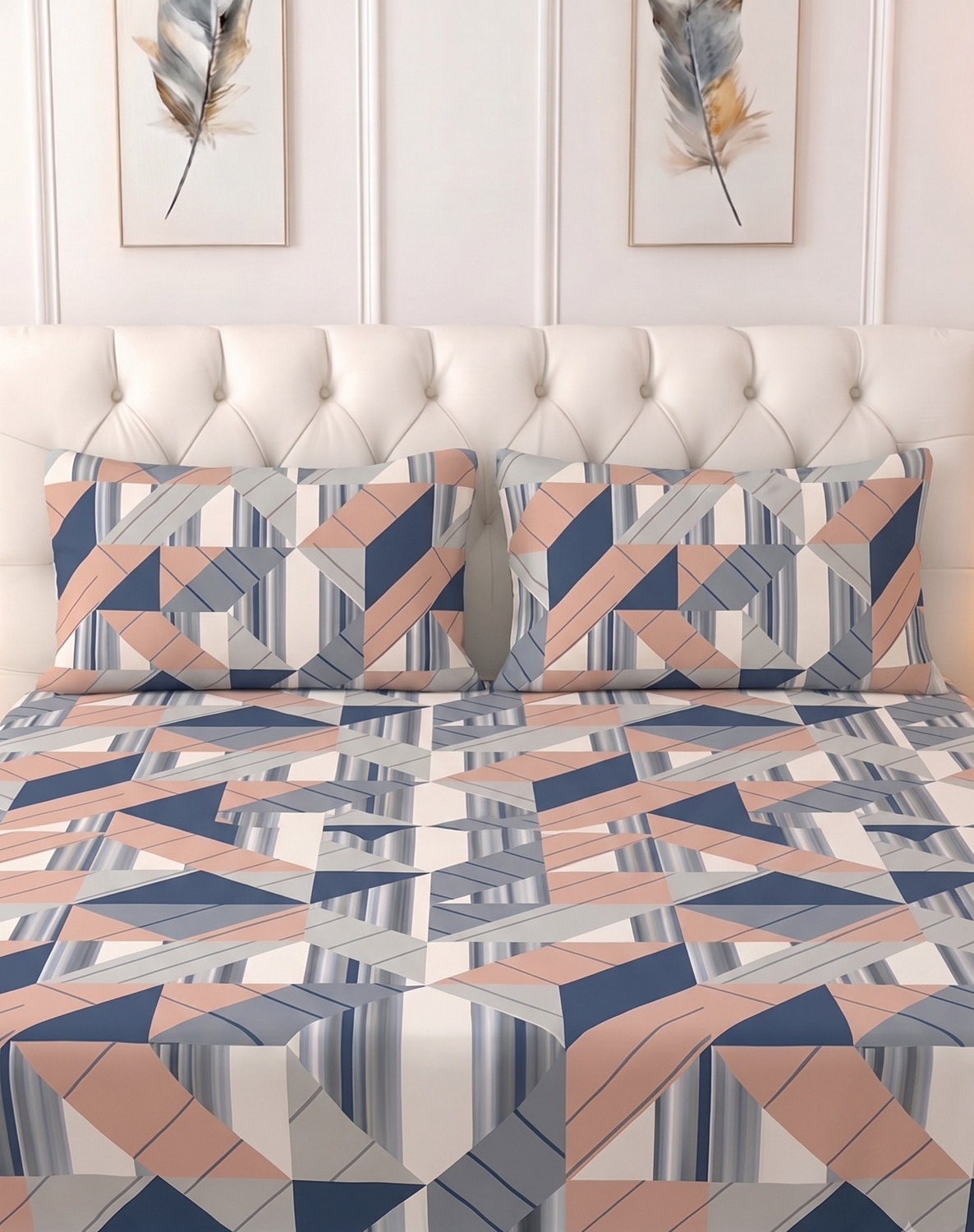Image of Raymond Home Microfiber Double Flat 110 TC Geometric 1 Bedsheet (Multicolor)