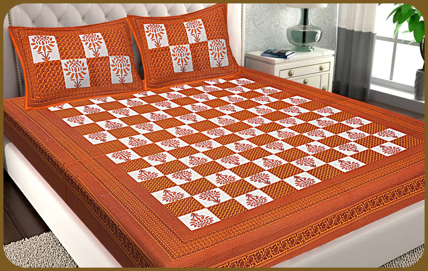 BedZone Cotton King Flat 220 TC Floral 1 Bedsheet with 2 Pillow Covers