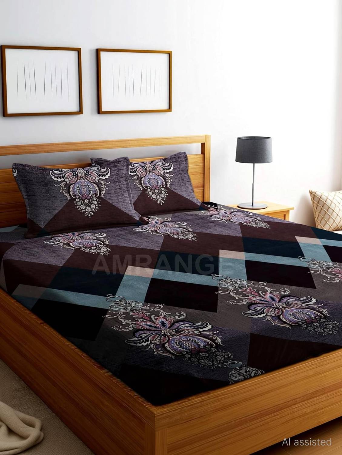 adhb Microfiber Double Fitted (Elastic) 200 TC Checkered 1 Bedsheet with 2 Pillow Covers