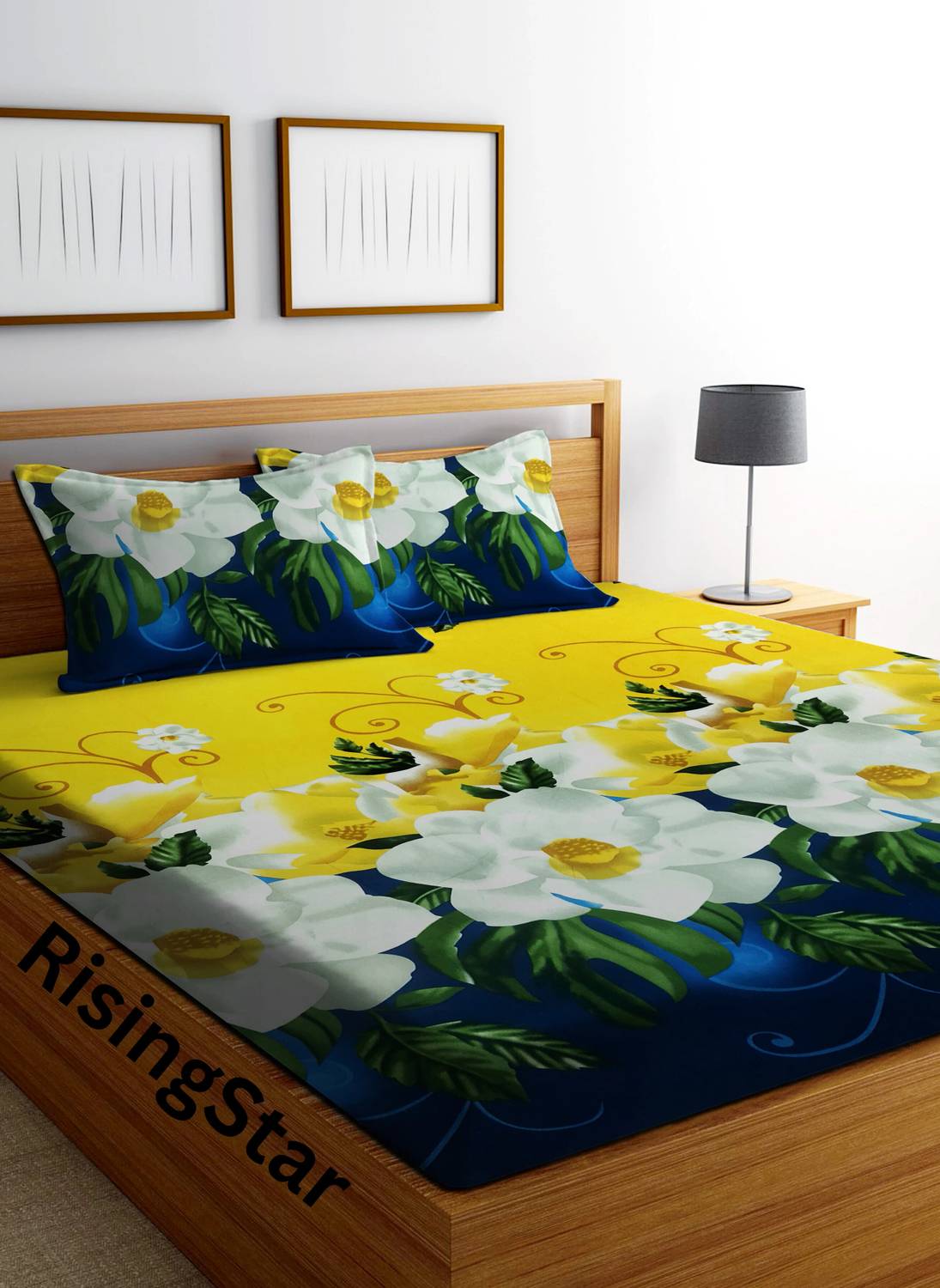RisingStar Cotton Double Flat 160 TC Printed 1 Bedsheet with 2 Pi