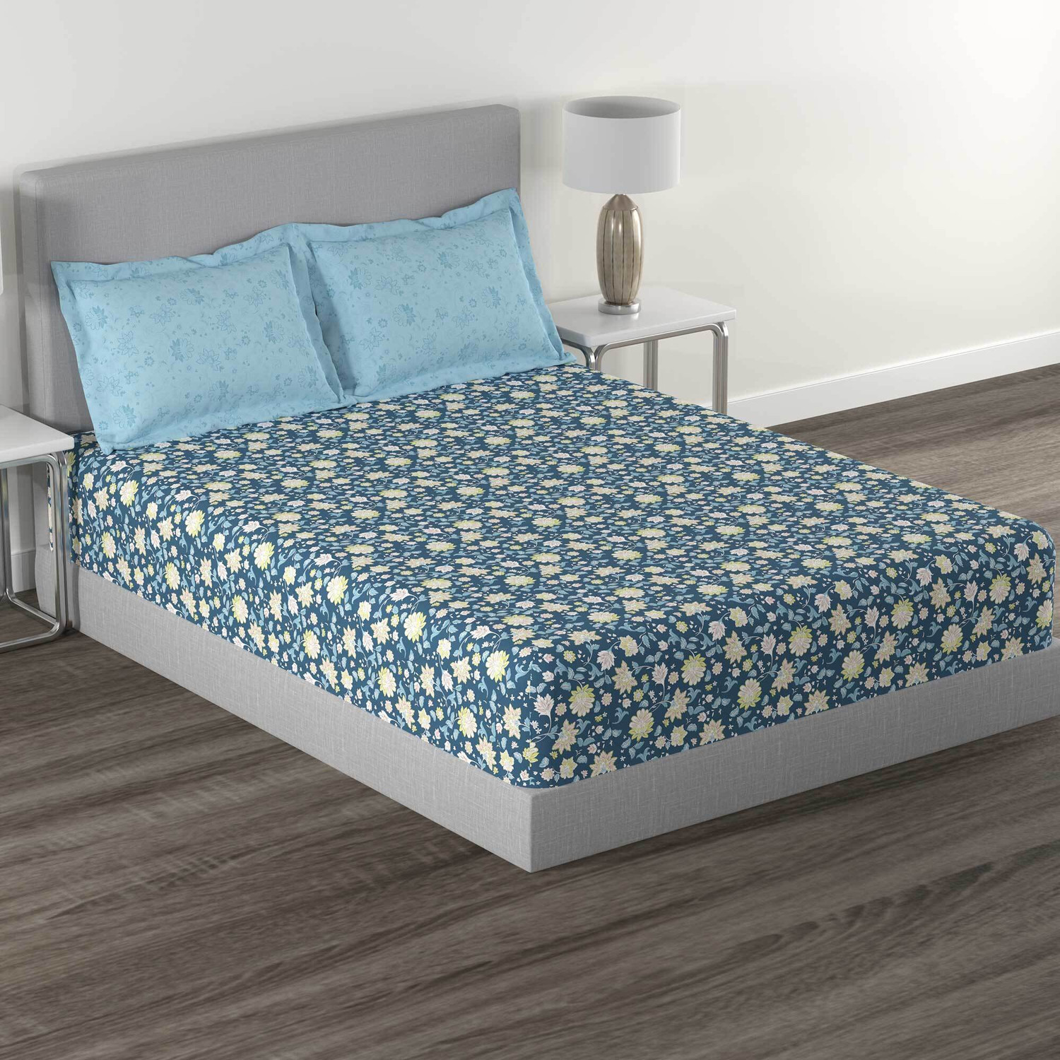 Image of MYTRIDENT Cotton Queen Flat 144 TC Abstract 1 Bedsheet with 2 Pillow Covers